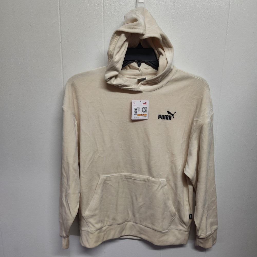 Puma Essential Hoodie Women S Beige Cream‎ Pullover Sweatshirt Kangaroo Pocket